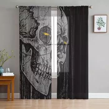 Хэллоуин Череп Голова Ужас Тюлевые Шторы Для Гостиной Спальня Украшения Прозрачный Шифон Прозрачная Вуаль Занавеска Для Окна 1 PCS W100XH250cm