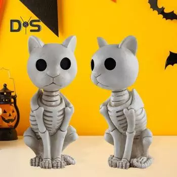 Хэллоуин Череп Кошка Украшение Реалистичная Скелет Кошка Модель Жуткий Домашний Стол Статуэтки Смоляная Кость Скульптура Ужасная Атмосфера Реквизит A