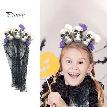Хэллоуин Череп Оголовье с Паутиной Вуали Забавный Ужас Череп Обруч Для Волос Маскарад Косплей Реквизит Партии Хэллоуин Костюм Аксессуары Для Волос красный