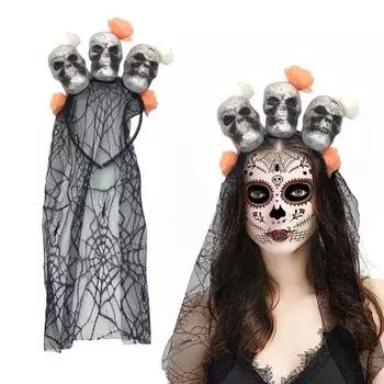 Хэллоуин Череп Оголовье с Паутиной Вуали Забавный Ужас Череп Обруч Для Волос Маскарад Косплей Реквизит Партии Хэллоуин Костюм Аксессуары Для Волос красный