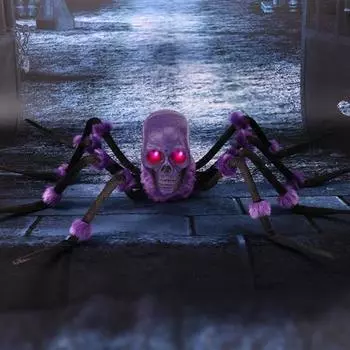 Хэллоуин Череп Паук Украшение Пластиковый Скелет Голова Паука Украшение с Подсвеченными Глазами Для Внутреннего зелёный