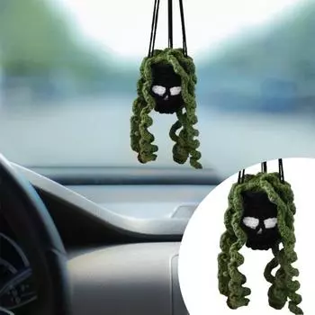 Хэллоуин Череп Подвеска Вязание крючком Волосы Висячие Офисные Украшения Автомобиля Орнамент Праздничная Атмосфера Хэллоуин Призрачная Сцена Дом с Привидениями Опора чёрный