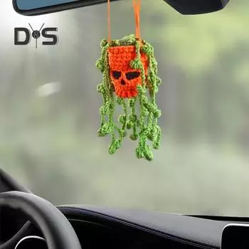 Хэллоуин Череп Подвеска Вязание крючком Волосы Висячие Офисные Украшения Автомобиля Орнамент Праздничная Атмосфера Хэллоуин Призрачная Сцена Дом с Привидениями Опора чёрный