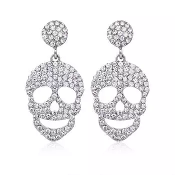 Хэллоуин Череп Смешные серьги-гвоздики Страшные CZ Серьги-подвески Головы Циркон Праздничные серьги для вечеринок Для женщин и девочек Подарок silver