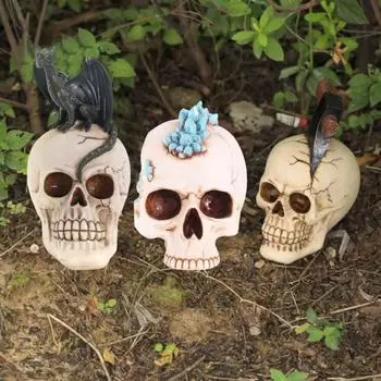 Хэллоуин Череп Статуэтка Жуткий Череп Смола Статуя Скульптура Домашний Офис Настольный Книжная Полка Украшение Крытый Открытый Сад Орнамент