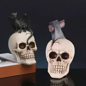 Хэллоуин Череп Статуэтка Жуткий Череп Смола Статуя Скульптура Домашний Офис Настольный Книжная Полка Украшение Крытый Открытый Сад Орнамент D