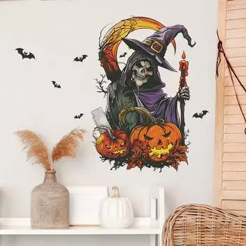 Хэллоуин Череп Волшебник Спальня Гостиная Домашняя Атмосфера Декоративные Наклейки На Стены 40*60CM/fun-e98