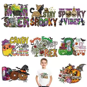 Хэллоуин черепа утюг на переводных буквах наклейки на одежду термопресс аппликация футболка «сделай сам» Ropa толстовки на заказ патч-наклейки