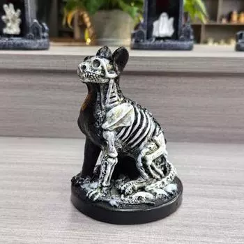 Хэллоуин Черная кошка Скелет Фигурка Жуткий Костяной Гном Статуэтка Из Смолы Скульптура Домашний Офис Книжная Полка Рабочий Стол B