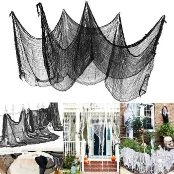 Хэллоуин Черная марля Ужасы Дома с привидениями Декор Жуткий Ткань Вечеринка Дом Дверной проем Стена Марля Сцена Ужаса Реквизит 76cm183cm белый