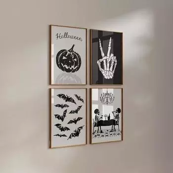 Хэллоуин Черно-Белый Плакат Мир Питьевой Скелет Художественный Принт Страшная Тыква Холст Картина Современная Настенная Картина Комната Домашний Декор 21x30cm No Framed