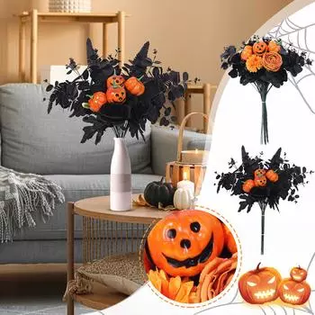 Хэллоуин Черный цветок, 16.9 Черная роза Кленовые листья Призрачное лицо Хэллоуин Декор Искусственные цветы для Хэллоуина, вечеринок, домашнего декора, свадеб, бара One Size