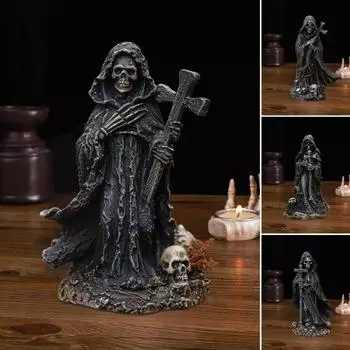 Хэллоуин черный халат фигурка скелета готический крест скелет статуя из смолы скульптура домашний офис настольная книжная полка украшение орнамент D