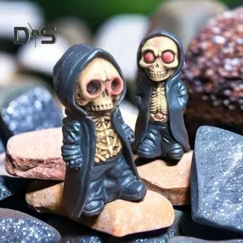 Хэллоуин Черный халат Скелет Статуэтка Готическая Смерть Смола Статуя Скульптура Домашний Офис Настольный Книжная Полка Украшение Орнамент Фестиваль Подарок A