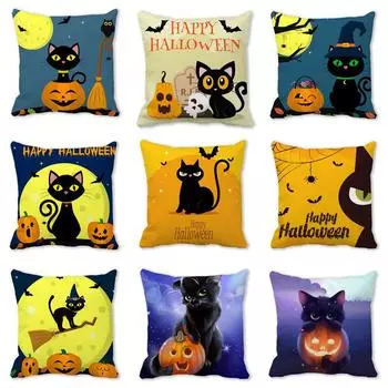 Хэллоуин Черный Кот Тыква Летучая Мышь Луна Паук Наволочка с декоративным узором Спальня Диван Учебный Автомобиль Пледы Наволочка 40x40cm