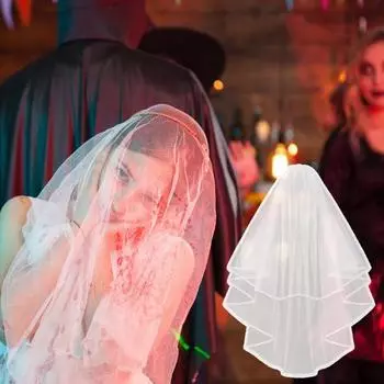 Хэллоуин Черный Призрак Фата Невесты с Расческой Готический Многослойный Прозрачный Тюль Кружева Длинная Свадебная Фата Вечерние Украшения Для Волос Костюмные Аксессуары бежевый
