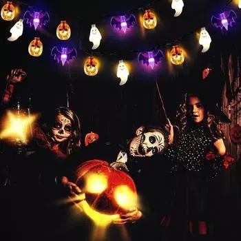 Хэллоуин цветные гирлянды на батарейках светодиодные 3D тыквы летучая мышь призрак огни A 3m