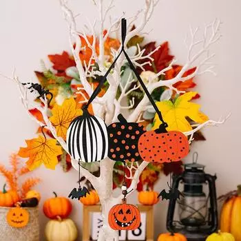Хэллоуин Деревенские Деревянные Украшения с Тыквами Летучими Мышами и Привидениями для Вечеринок Creative Pumpkin Pendant