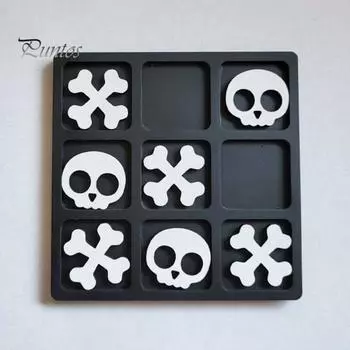 Хэллоуин Деревянная настольная игра XO с черепом и костяными шахматами для двух игроков, развивающая логическое мышление, детская развивающая головоломка, настольные шахматы чёрный