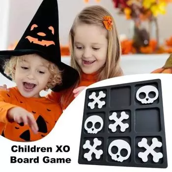 Хэллоуин Деревянная настольная игра XO с черепом и костяными шахматами для двух игроков, развивающая логическое мышление, детская развивающая головоломка, настольные шахматы