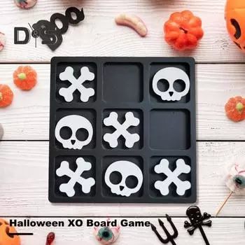 Хэллоуин Деревянная настольная игра XO с черепом и костяными шахматами для двух игроков, развивающая логическое мышление, детская развивающая головоломка, настольные шахматы чёрный