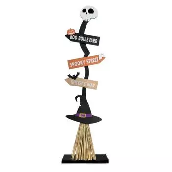 Хэллоуин Деревянная Ведьмина Метла Знак для Веранды Жуткий Хэллоуин Ведьмина Метла для Дома Without Light