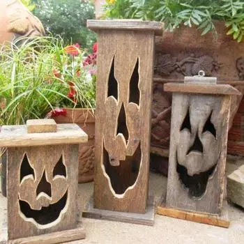 Хэллоуин Деревянное украшение для привидения Жуткий тыквенный блок-призрак для наружного сада, домашнего офиса, многоуровневый поднос, украшение S