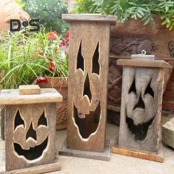 Хэллоуин Деревянное украшение для привидения Жуткий тыквенный блок-призрак для наружного сада, домашнего офиса, многоуровневый поднос, украшение S