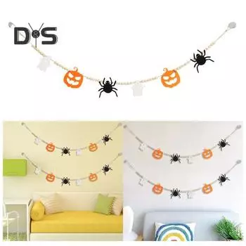Хэллоуин деревянные бусины гирлянда призрак паук тыква подвесное украшение баннер из бисера для фермерского дома осенние вечеринки комната дисплей A