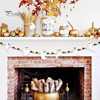 Хэллоуин деревянные бусины гирлянда с призраком набор украшений для Хэллоуина призрак баннер жуткий домашний подвесной декор для настенного дверного проема 2pcs A