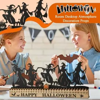 Хэллоуин Деревянный и Металлический Танцующий Силуэт Ведьмы Обратный Отсчет Настольная Табличка One Size
