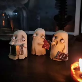Хэллоуин держащая книгу фигурка призрака смола белая статуя призрака скульптура домашний офис книжная полка настольное украшение A