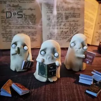 Хэллоуин держащая книгу фигурка призрака смоляная белая статуя призрака скульптура домашний офис книжная полка настольное украшение украшение для вечеринки A