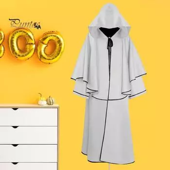 Хэллоуин Детский плащ для косплея Средневековый Бог Смерти Связывание с капюшоном Свободная полная длина Чистый цвет Унисекс Сценическое шоу Накидка ведьмы XXL чёрный