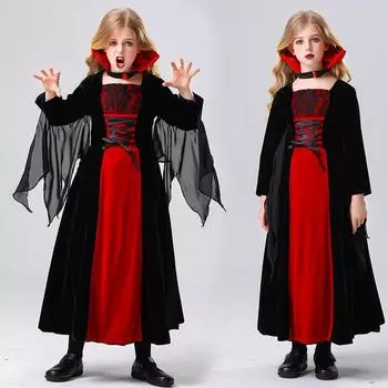 Хэллоуин Девочки Детская одежда для выступлений Девочки Ведьма Косплей Платье Костюмы наряды 140