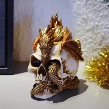 Хэллоуин Дракон Череп Фигурка Жуткий Готический Череп Модель Статуэтка Из Смолы Скульптура Главная
