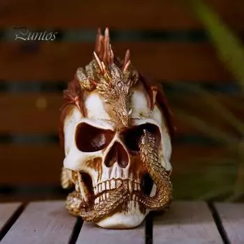 Хэллоуин Дракон Череп Фигурка Жуткий Готический Череп Модель Статуя Из Смолы Скульптура Домашний Офис Настольное Украшение Орнамент Фестиваль Подарок Skull