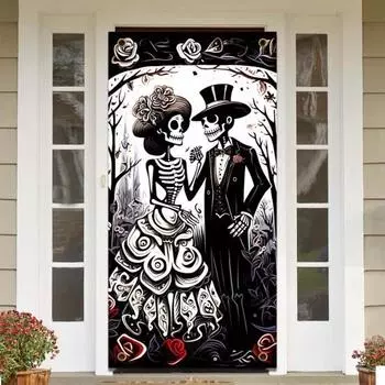 Хэллоуин Дверной Баннер Украшение Скелет Дверной Знак Хэллоуин Свадьба Передний Баннер Ужасов для Крыльца