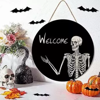 Хэллоуин Дверной Знак Деревянный Череп Дверной Подвесной Украшение Ручной Работы Для Вечеринки Во Дворе Двери Жуткий 20cm