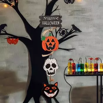Хэллоуин Дверной Знак Деревянный Счастливый Хэллоуин Украшения Ужас Тыква Скелет Человек Подвесной Орнамент Для Внутреннего Уличного Использования