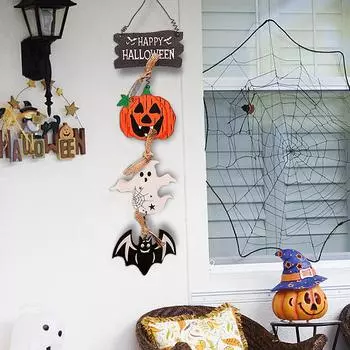 Хэллоуин Дверной Знак Деревянный Счастливый Хэллоуин Украшения Ужас Тыква Скелет Человек Подвесной Орнамент Для Внутреннего Уличного Использования A