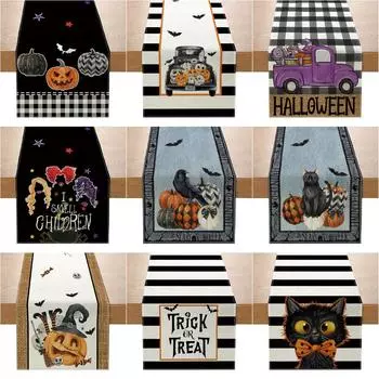 Хэллоуин флаг лен праздничное украшение дома украшение стола скатерть скатерть для прилавка шкафа 33cmx180cm ZQ14-1