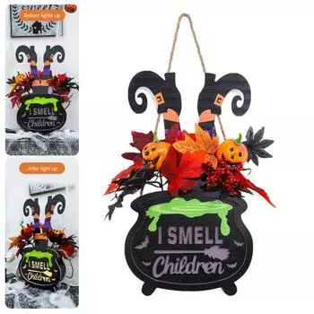 Хэллоуин Фокус-покус Дверной Знак Деревянная Нога Ведьмы Тыква Висячий Знак Добро Пожаловать Дверь