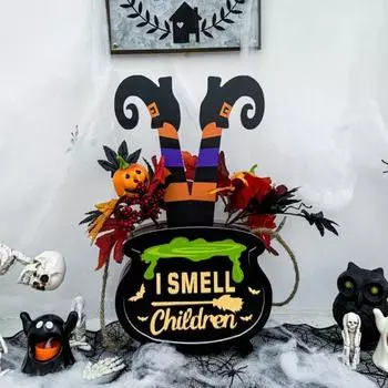 Хэллоуин Фокус-покус Дверной Знак Деревянная Нога Ведьмы Тыква Висячий Знак Добро Пожаловать Дверь