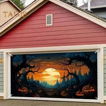 Хэллоуин Гараж Приятель Дверь Крышка Луна Ведьма Летучая мышь Замок Гараж Дверь Баннер Фон Фреска для Хэллоуина Уличное украшение S A