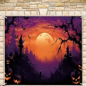 Хэллоуин Гараж Приятель Дверь Крышка Луна Ведьма Летучая мышь Замок Гараж Дверь Баннер Фон Фреска для Хэллоуина Уличное украшение S B