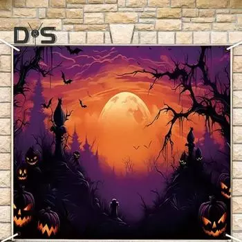 Хэллоуин Гараж Приятель Дверь Крышка Луна Ведьма Летучая мышь Замок Гараж Дверь Баннер Фон Фреска для Хэллоуина Уличное украшение S B