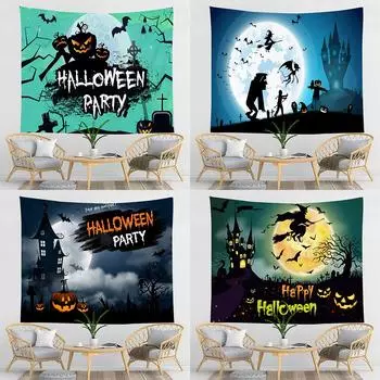 Хэллоуин Гобелен Настенный Гобелен Рука Хиппи Кошелек или Жизнь Колдовство Домашний Декор Гобелен Тыква Комната Декор Стены Фон Ткань 100x75cm