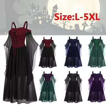 Хэллоуин Готическое женское платье с расклешенными рукавами Длинные платья Средневековый Ренессанс Гот Косплей XXXXXL