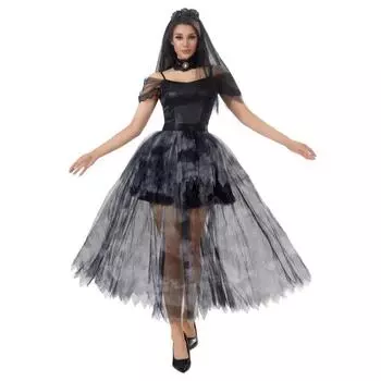 Хэллоуин готский черно-белый костюм призрачной невесты косплей костюм сетчатое платье M